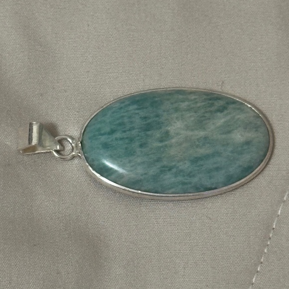 925 Sterling Silver Plated Larimar Pendant Large Oval Genuine Stone NWOT - Picture 3 of 12